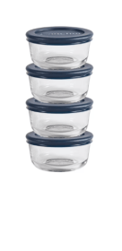 Anchor Hocking Glass Food Storage Containers with Lids, 1 Cup Round, Set of 4