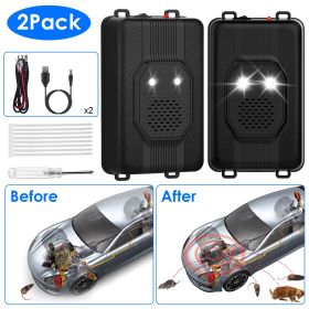 2 Pack Under Hood Ultrasonic Rodent Repeller Rodent Control Deterrent Chaser Blocker for Vehicle Indoor with Strobe Light 3 Power Supplies