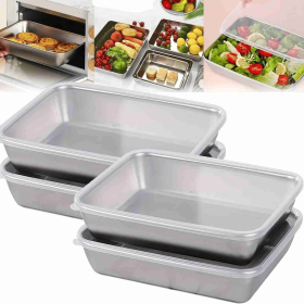 Meal Prep Food Containers with Lids, Stainless Steel Trays Freezer Box Containers for Food with Airtight Lids, Oven & Dishwaher Safe