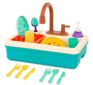Battat Splash & Sparkle Sink Plastic Real Faucet and Magic Dishes, Toddler and Preschool Toys