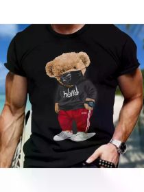 Men'S Bear Graphic Print T-shirt, Casual Short Sleeve Crew Neck Tee, Men'S Clothing For Summer Outdoor, All-Season, Christmas T-shirt.