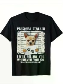 Personal Tracking Chihuahua Dog Arrested Prison Photo Funny Printed, Men's Cotton T-shirt, Graphic Tee Men's Outdoor Clothes