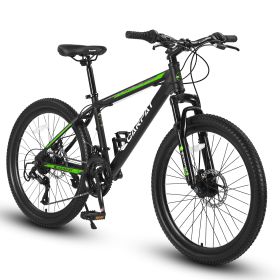 S26102 26 Inch Mountain Bike, Shimano 21 Speeds With Mechanical Disc Brakes, High-Carbon Steel Frame, Suspension Bikes Mountain Bicycle For Teena (Option: BLACK GREEN)