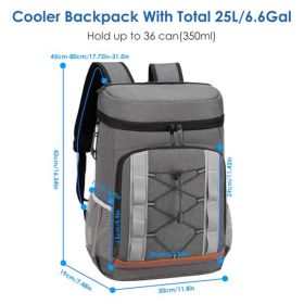 Cooler Backpack 36 Can Leakproof Insulated Cooler Backpack With 25L-6.6Gal For Picnic Camping Beach Hiking Fishing Travel (Option: GRAY)