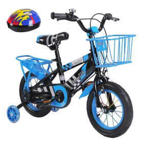 1Set 16In Kids Bike With Training Wheels Children Bicycle With Helmet Basket Rear Seat Chain Guard For Boys Aged 4 To 7 Years Old (Option: Blue-12IN Wheel)