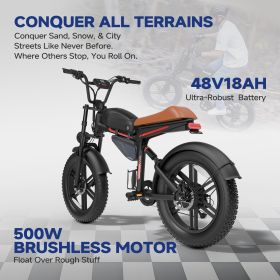 500W 20inch Fat Tire Electric Bike With 45kmh Top Speed & 45km Range (Color: Black)