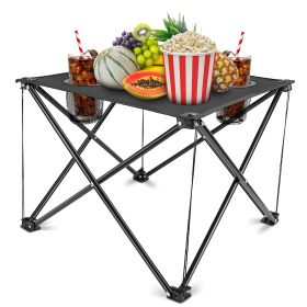 1Pc Foldable Camping Table Portable Picnic Table Lightweight Travel Desk With Cup Holder Carrying Bag (Option: Black-1Pc)