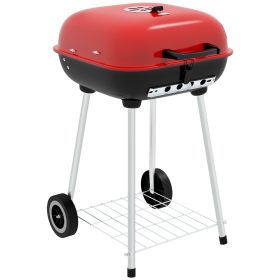 Outsunny Portable Charcoal Grill with Bottom Shelf, BBQ Smoker with Wheels and Adjustable Vents on Lid for Picnic Camping Backyard Cooking, Black (Color: as Pic)