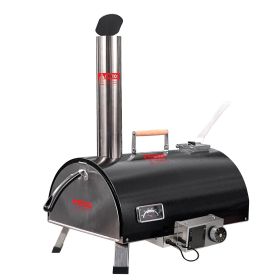 Black Pizza Oven Outdoor 12" Automatic Rotatable Pizza Ovens Portable Stainless Steel Wood Fired Pizza Oven Pizza Maker with Built-in Thermometer (Color: as Pic)