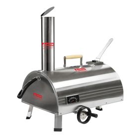 Silver Pizza Oven Outdoor 12" Semi-Automatic Rotatable Pizza Ovens Portable Stainless Steel Wood Fired Pizza Oven Pizza Maker with Built-in Therm (Color: as Pic)