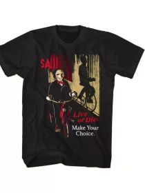 Saw Horror movie T-shirt Adult short sleeve Option of Survival or Death vintage style graphic T-shirt for men (Color: Black, size: S)